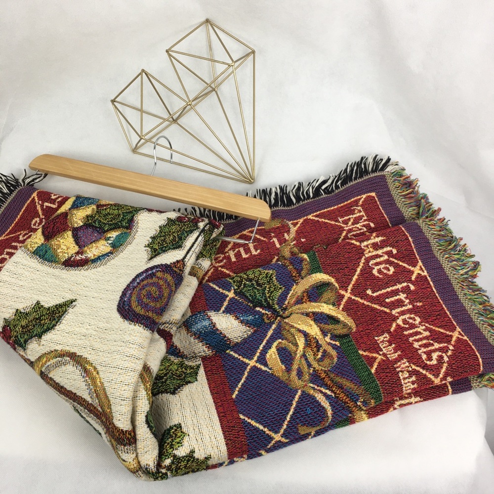 Jewel Tone Colored Christmas Ornament Woven Throw